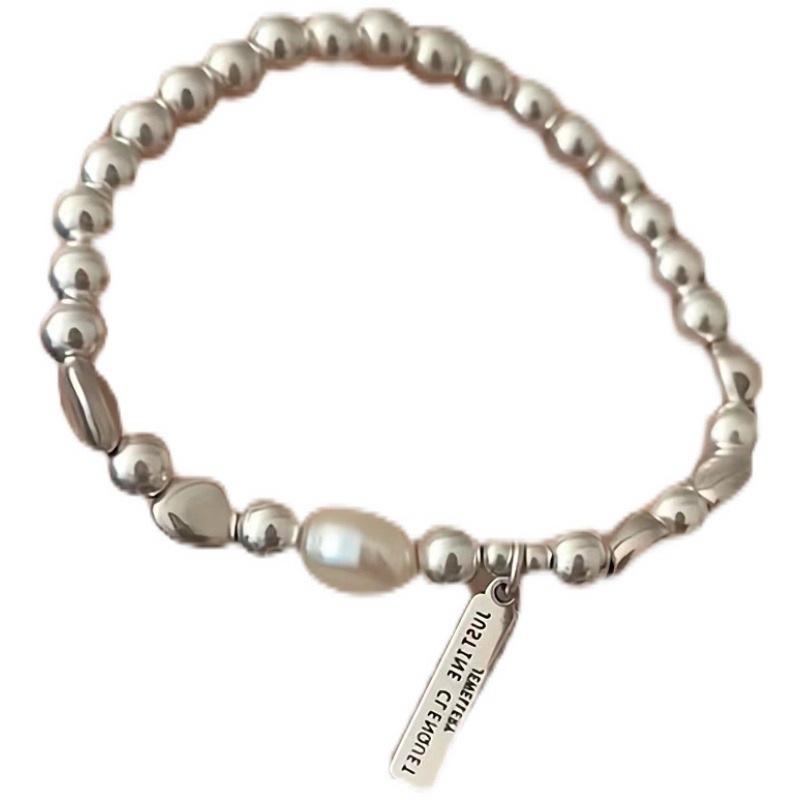 Women's High-End Silver Baroque Pearl Beaded Bracelet with Adjustable Elastic String