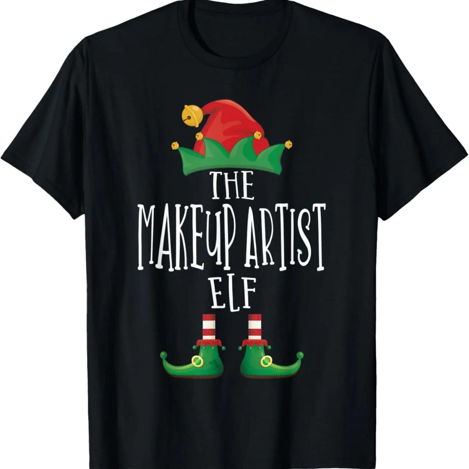 Makeup Artist Elf Family Matching Christmas Pajamas T-Shirt S