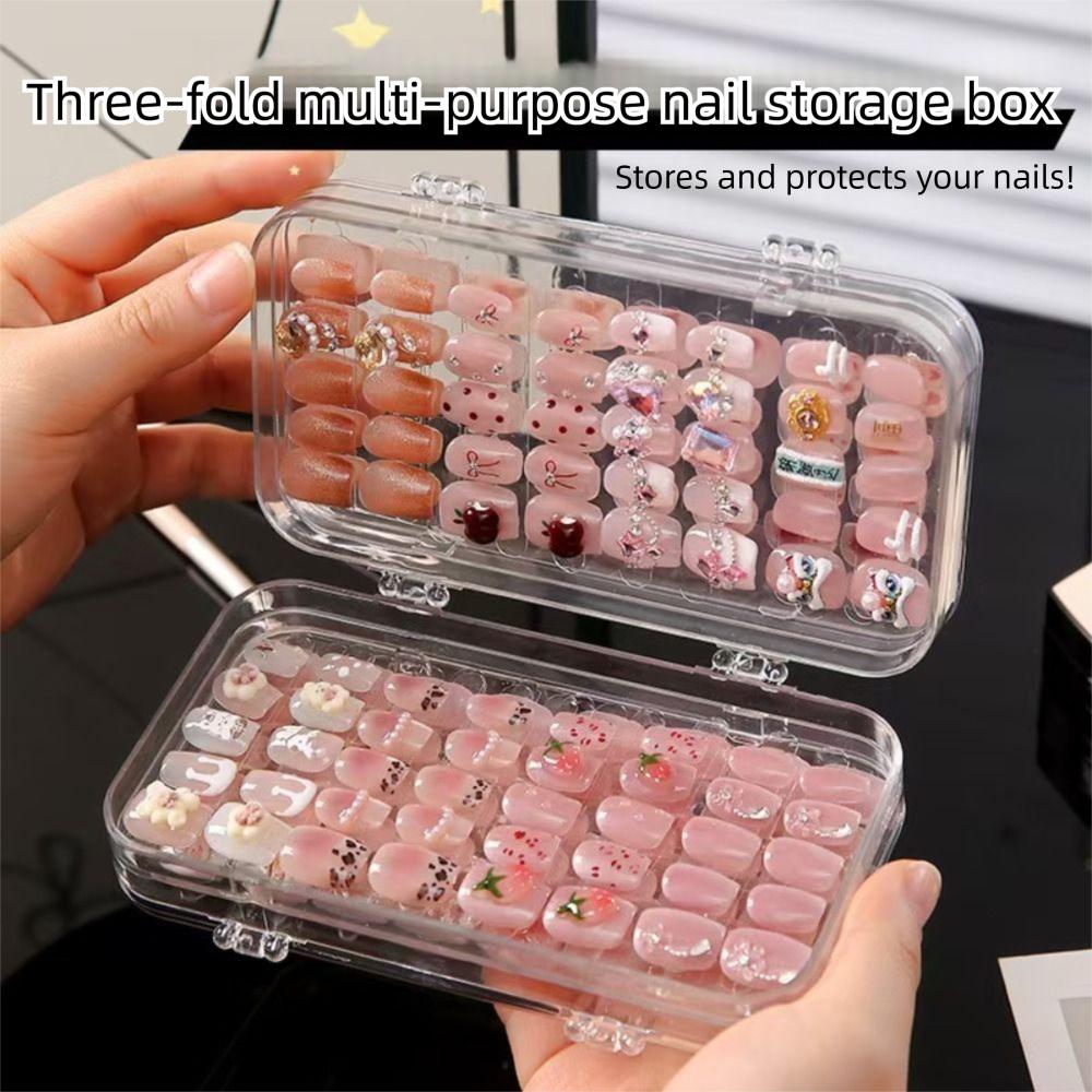 Dustproof Artificial Nails Organizer Three-Fold Press-on Nails Display Stand Nail Art Storage Box