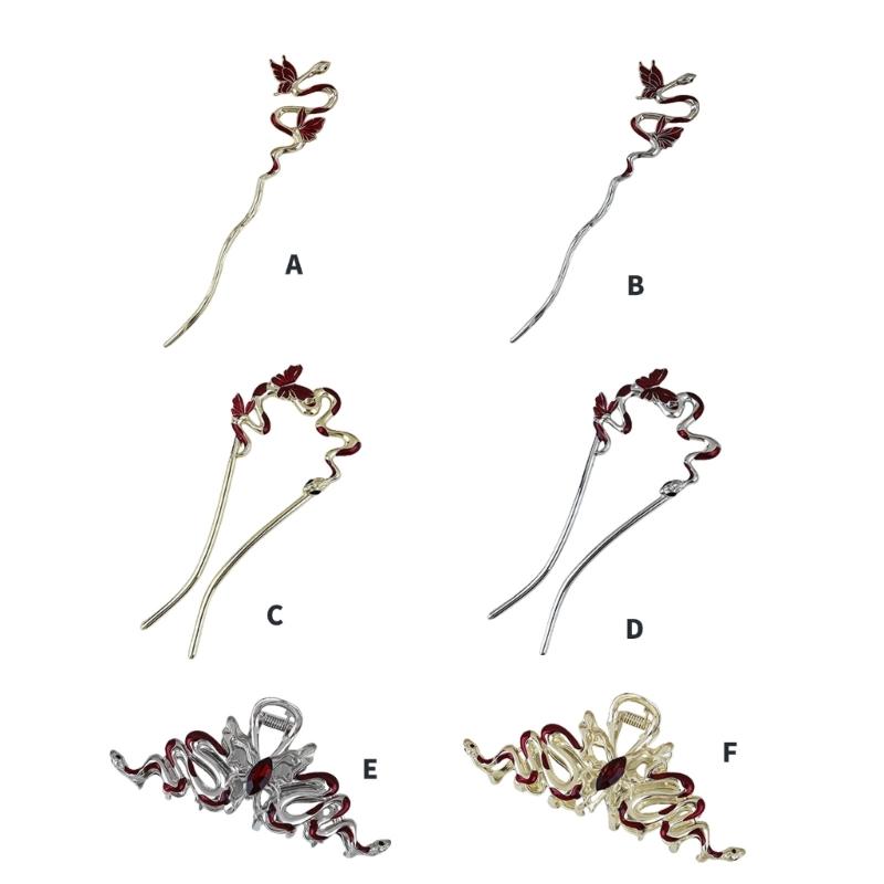 Chinese Style Traditional Hair Stick Traditional Butterfly Hair Claw Elegant Snake Hair Chopsticks Cosplay Hair Jewelry
