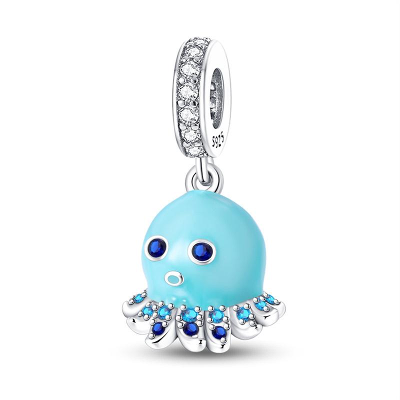 925 Silver Ocean Series Turtle Crab Charm Beads for 3mm Bracelet DIY Jewelry Making 100% Authentic
