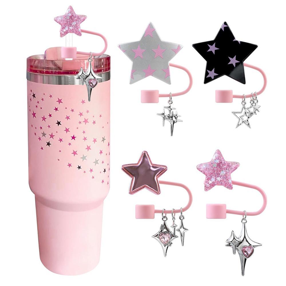 

10mm Dustproof Straw Stopper DIY with Pendant Bow-tie Straw Cap Strawberry Pendant Star-shaped Straw Decoration for for Cup