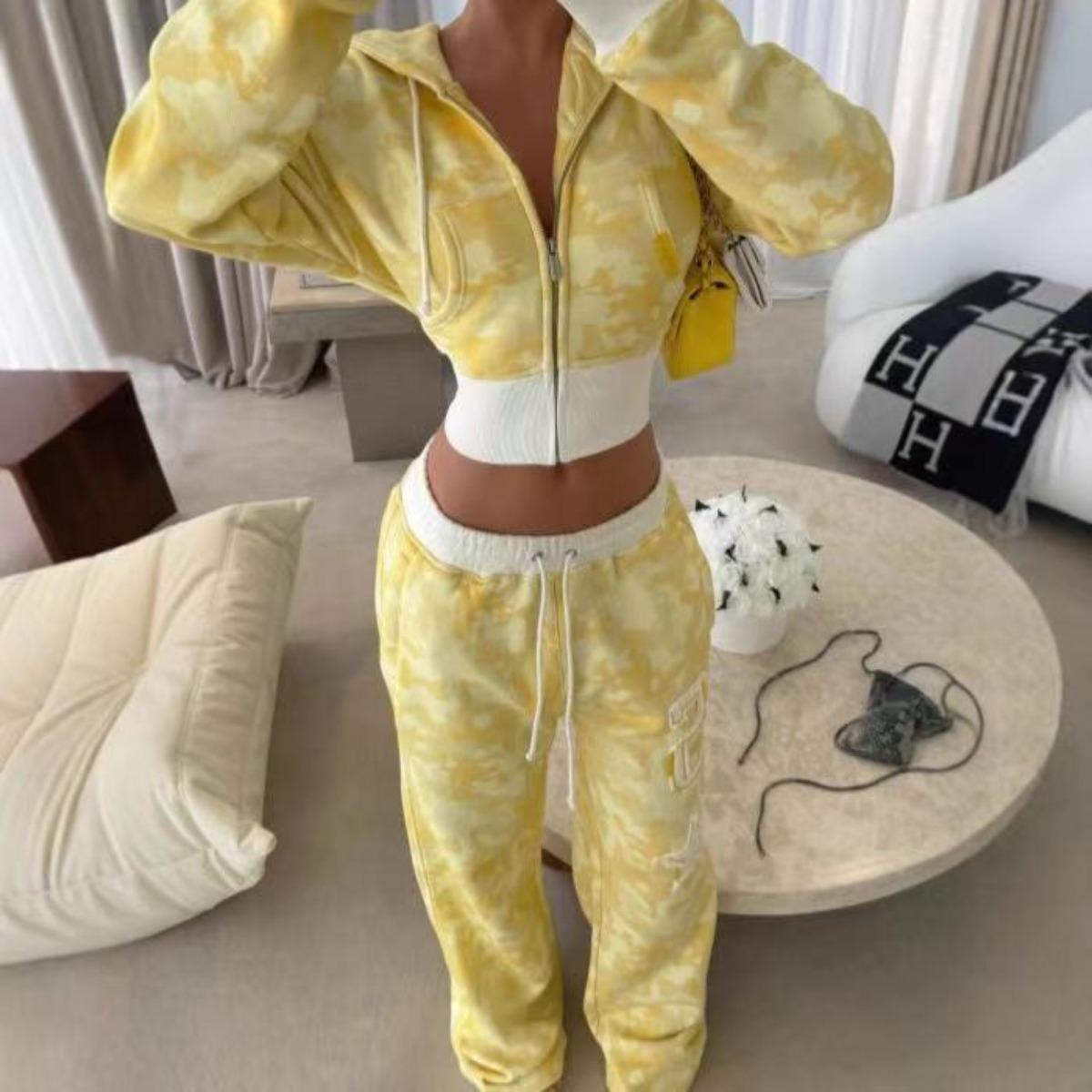 

ZYLLO Y2K Розовый Камуфляжный Спортивный Костюм из Двух Предметов Женский Хип-хоп Рок Талия Открытая Облегающий Худи на Молнии Новый Панк Повседневные Спортивные Штаны S жёлтый