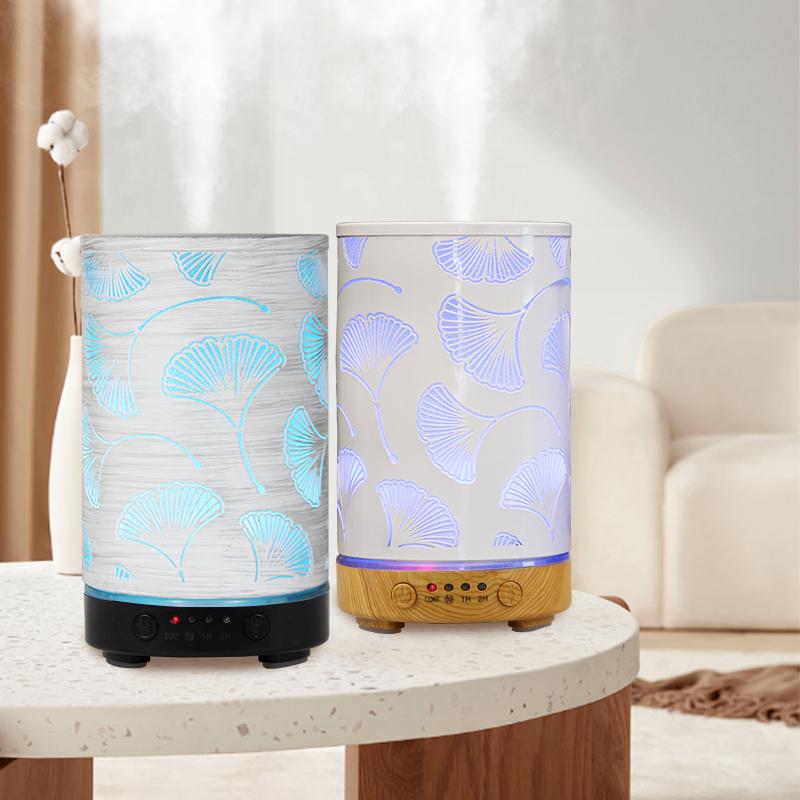 Desktop Decorative Light Ginkgo Leaf Atmosphere Night Light Timed Aroma Diffuser Ultrasonic Air Humidifier with Auto Shut-off