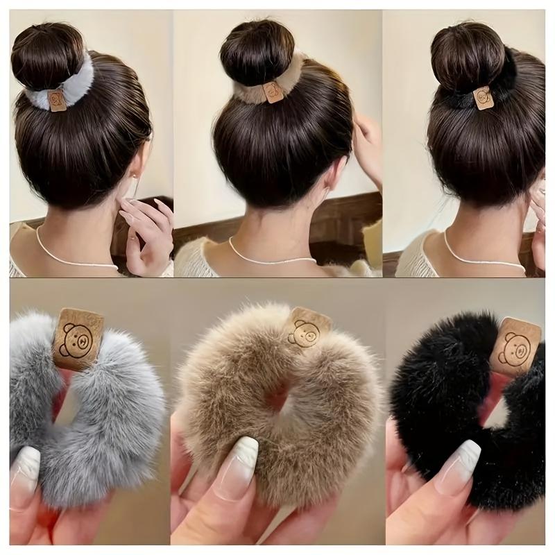 3-piece plush hair bands, soft and elastic hair ties, winter hair ties, high ponytail hair bands, fashionable hair accessories