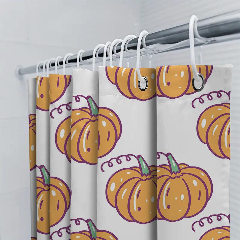 Vibrant Pumpkin Shower Curtain Set Perfect For Halloween Decorations Orange, Purple Green Floral Pattern Bath Mat Shower Curtain
