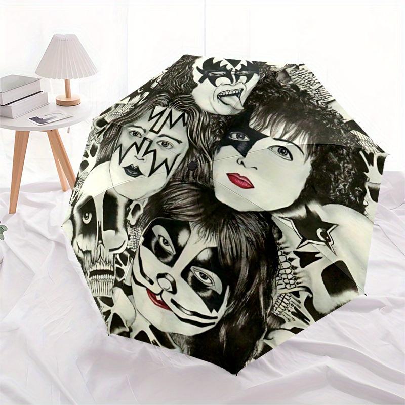 1pc KISS Band Automatic Folding Umbrella, Portable Collapsible Design, 8-Rib Iron Frame, , All-Season Casual Outdoor Accessory for Christmas Birthday