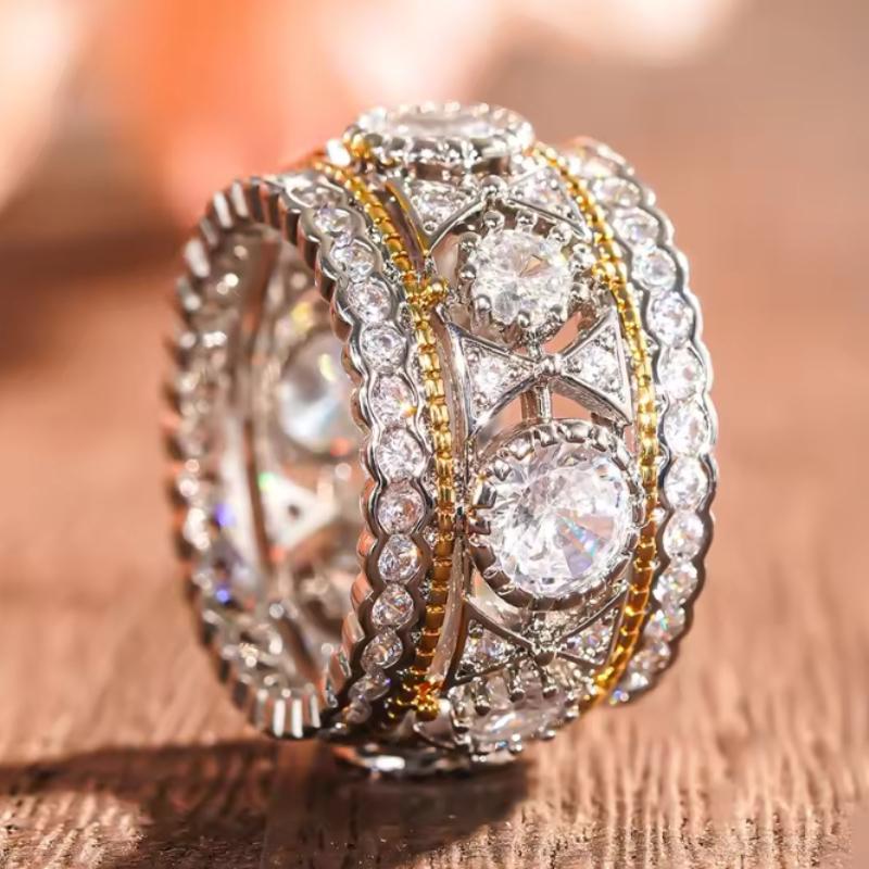 

Gorgeous Bright Zirconia Finger Ring Female Luxury Wedding Band Two-tone Style Accessories Fashion Delicate Lady Zircon 10