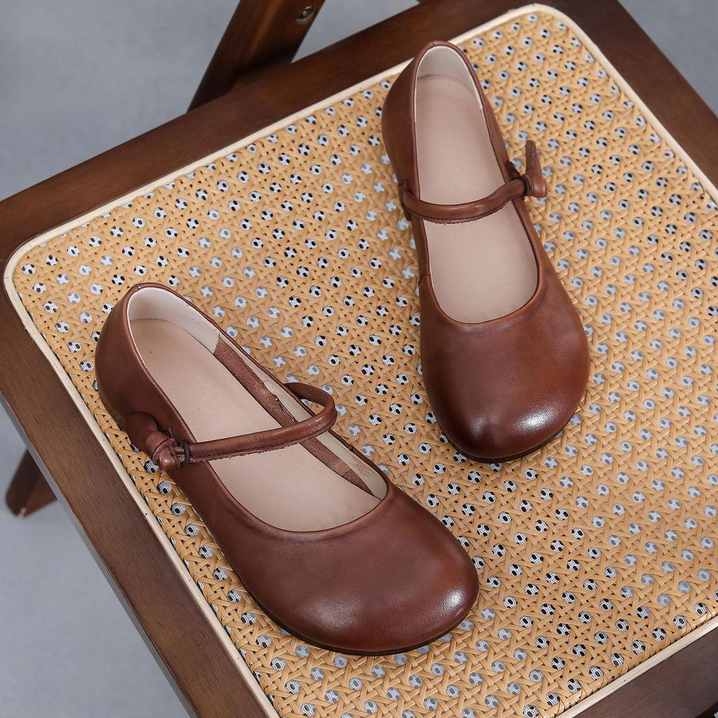 Chaussures simples rétro faites à la main à semelles plates en cuir Chaussures confortables à semelles souples Chaussures simples pour femmes