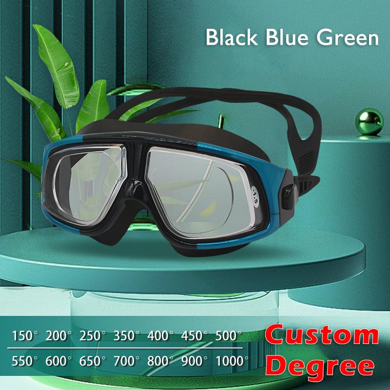 -1.5 To -10.0 Myopia Swim Eyewear Silicone Large Frame Anti Fog Swimming Goggles Custom Different Degree For Left Right Eyes