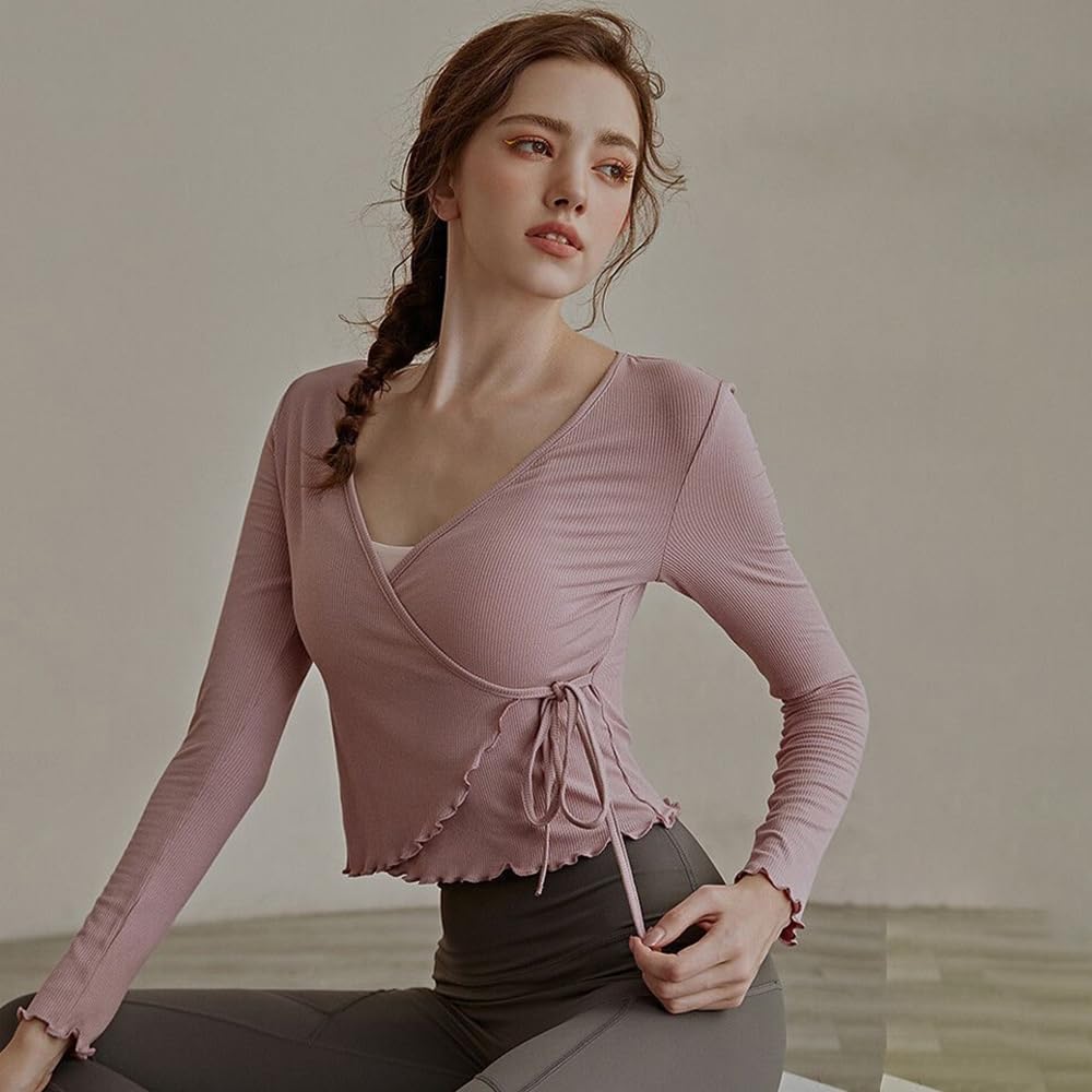 Yomoment Yoga Long Fitness Air Conditioning UV Pilates Yoga Ruffled Top Women's Wear, Moisture-Wicking, Quick-Drying, Sleeve, Stretch, Cover-Up, Wear,