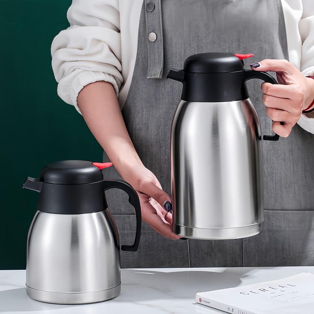 European Style 2L Stainless Steel Thermos Flask - Double-layer Vacuum Insulated Coffee Pot, Household Hot Water Bottle with Custom Logo.