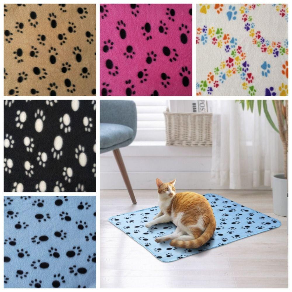 

Cute Fleece Paw Printing Pets Mat Warm Dog Paw Print Blankets Small Medium Large Dogs Cats белый