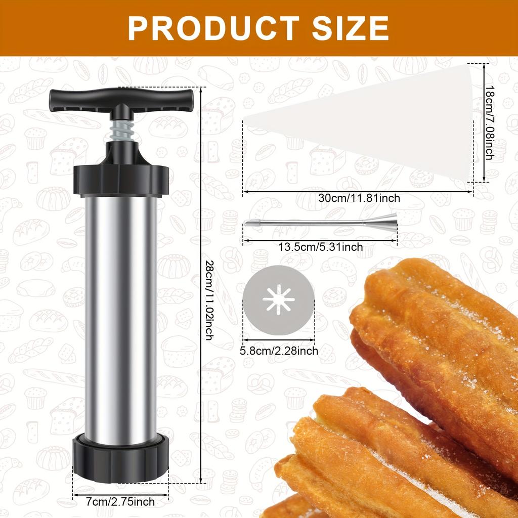 Churro Maker Kits Reusable Churro Maker Hard Stainless Steel Churro Maker Set Safe Churro Maker Machine with Piping Bag and Piping Nozzle