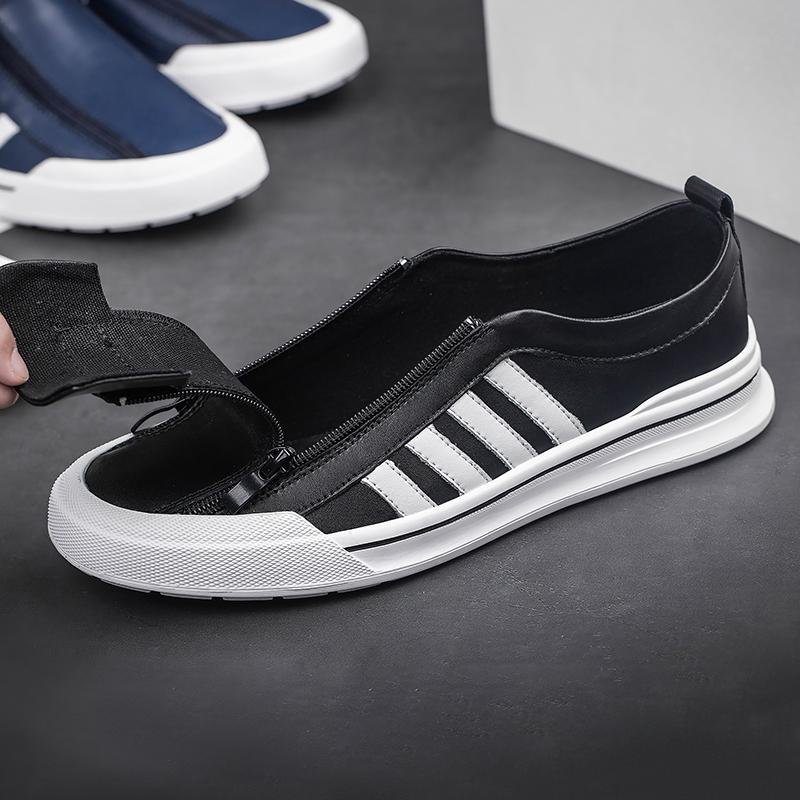 New High End Men Genuine Leather Casual Shoes Fashion Concise Cool Zipper Loafers Man Flat Leather Driving Shoes Male Moccasins