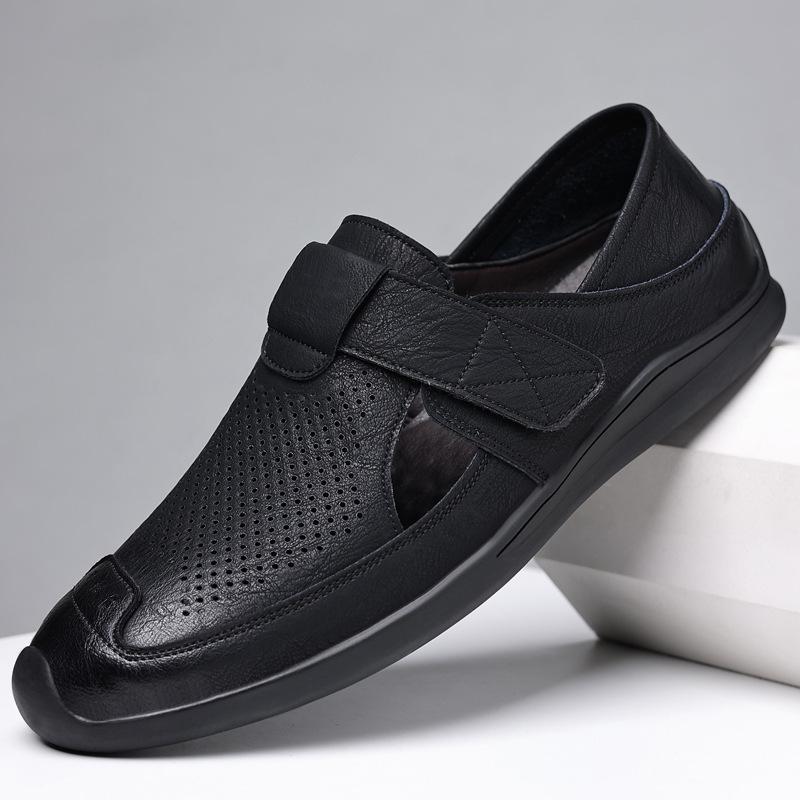 Fashion 2024 Summer Soft Sloe Leather Sandals Men Fashion Hollow Out Business Casual Shoes Slippers Men New Designer Male Shoe