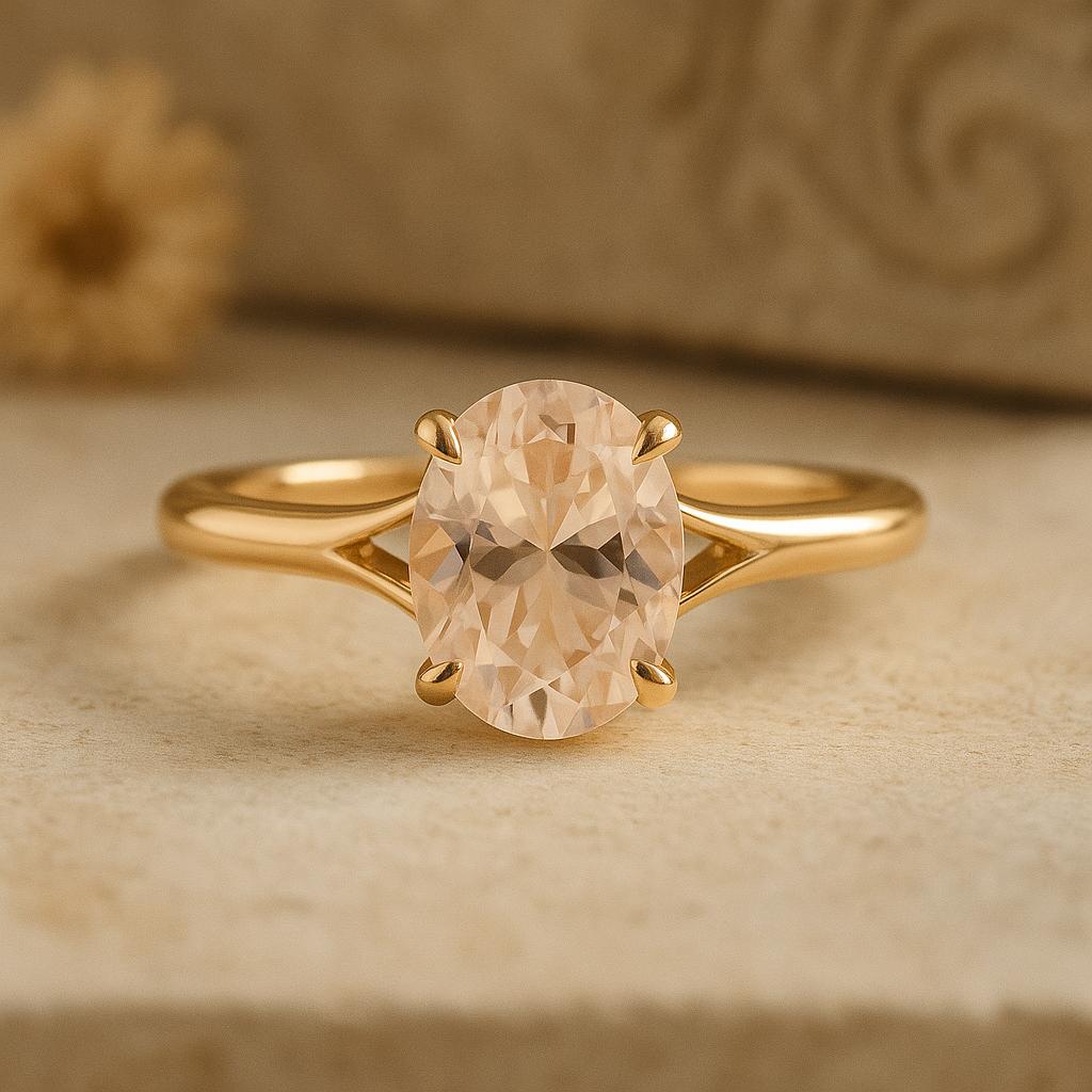 

Oval Cut Solitaire Ring, Yellow Gold Plated 925 Sterling Silver, Peach Engagement Jewelry, Bridal Anniversary Gift for Her Q розовый