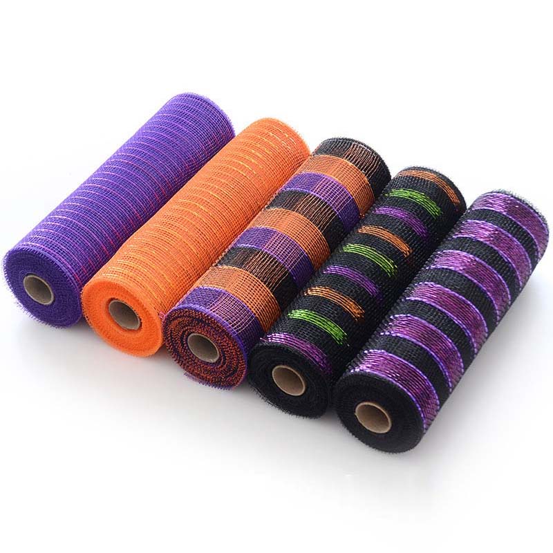 

WTEMPO Halloween Mesh Ribbon for Wreath Striped Decorative Mesh Front Door Wreath & Craft Tree Decortive Supplies Durable Mesh Crafts Making Material 5pcs