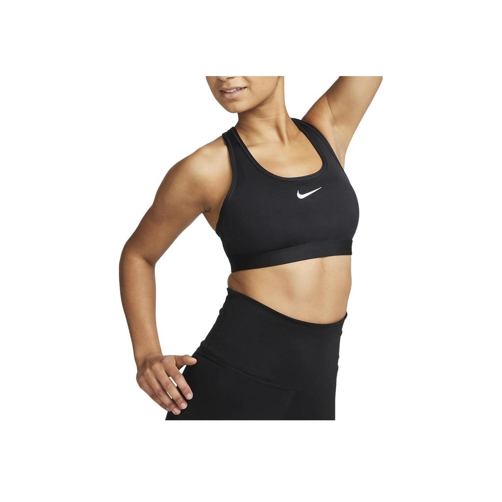 Nike Swoosh Medium Support Logo Print Round Neck Bra Women underwear Black DX6821-010