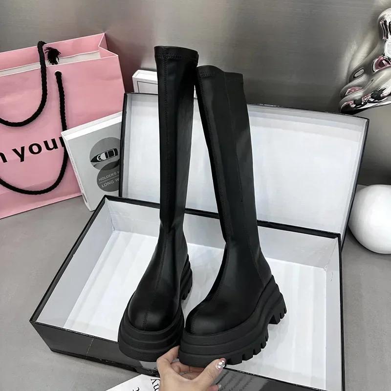Zima Ženy Rytíř Vysoké kozačky Módní Zadní Zipy Dámské Elegantní Ploché Dlouhé Kozačky Krátké Plyšová Dámská Obuv