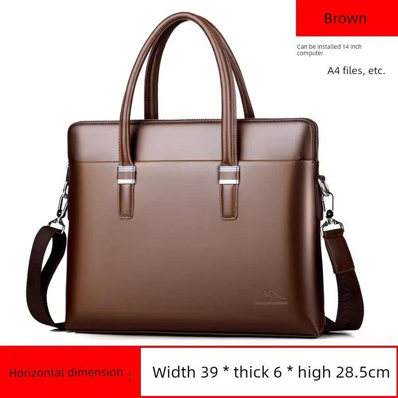 

Мужская сумка-портфель из натуральной кожи на двойной молнии, деловая повседневная, высококлассная, большой вместимости, из коровьей кожи, сумка-мессенджер для документов, модная Brown