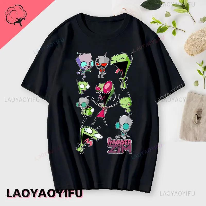 Lustiges Invader Zim Invader Gir Grafik T-Shirt Bild Männer Frauen Baumwolle Camisetas Cartoon Retro Baumwoll-Tees Liebliche Streetwear Oberteile