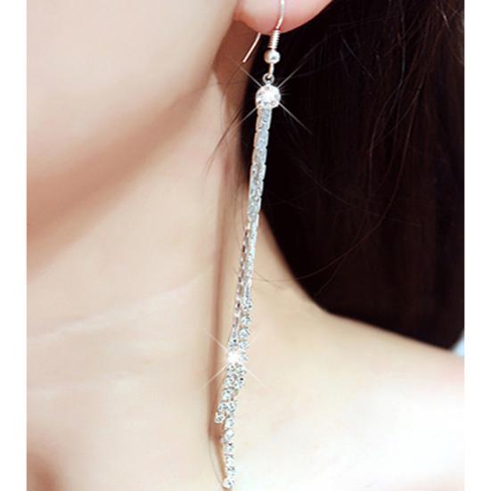Women Bead Rhinestone Party Wedding Drop Chain Tassels Hook Linear Earrings