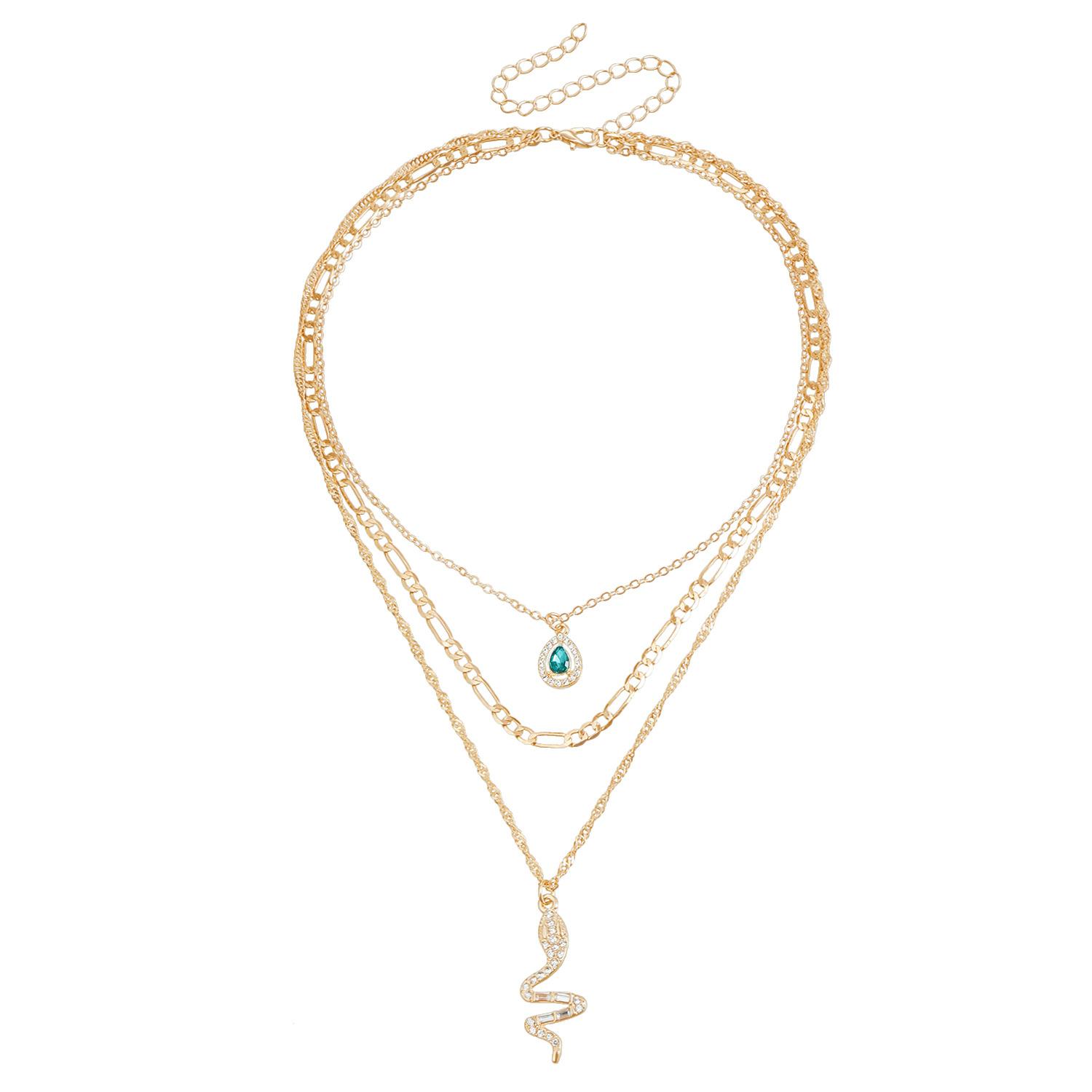 European and American jewelry ins retro wind diamond snake emerald pendant collarbone chain light luxury high-end wind necklace золотой