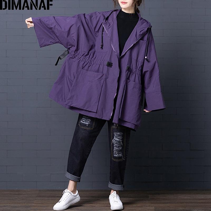 DIMANAF, chaqueta para mujer, abrigo de talla grande, Otoño Invierno 2022, prendas de vestir exteriores Vintage para mujer, ropa holgada de manga larga con capucha de talla grande