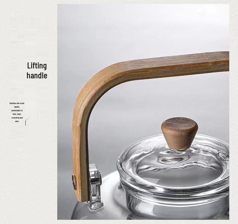 High Temp Resistant Glass Teapot with Bamboo Handle for Boiling Water & Brewing Tea - Complete Tea Set