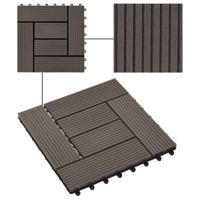 VidaXL 11x Carreau de Terrasse WPC 30x30 cm 1 m² Marron Foncé Dalle de Chemin 45028