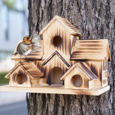 Nido de pájaros de madera para exteriores, casa cálida para loros, villa para pájaros, jaula pastoral para pájaros al aire libre, nido de pájaros de madera