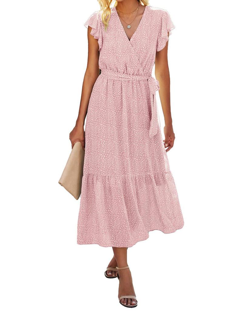 2024 Women's Summer Short-Sleeve Elastic Waist Chiffon Dress