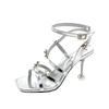 Fashion Girls Open Toe High Heels Summer New Round Toe Rhinestone Flower One Buckle Strap Non-slip Stiletto Sandals