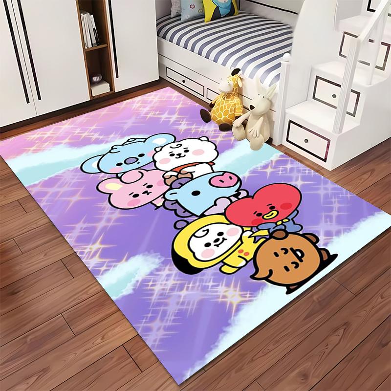 "Colorful Cartoon Animal Characters On Purple Background Carpet Rug" Suitable for Use As an Anti-slip for Living Room Bedroom Sofas