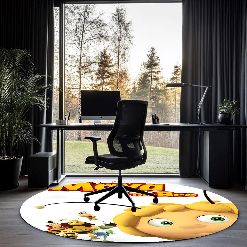 Maya the Bee Printed Round Rug Carpet Chair Rug Area Rug Entryway Doormats,for Office Chair Living Room Bedroom Kitchen Room.
