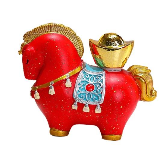 1/4Pcs Cartoon Horse Statue Rotatable Golden Ingot Gourd Money Bag Lucky Pony Figurine Home Office Desktop Feng Shui Decoration Ornament