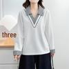 Spring Festival 2026: Plus Size Polo-Collar Long Sleeve Sweatshirt (2 Pieces) with Striped Collar Patchwork 8659