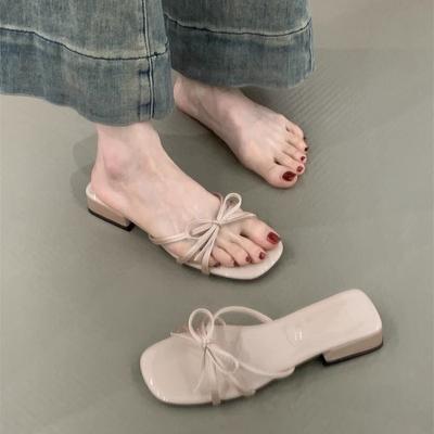 Gentle Fairy Cool Slippers 2025 New French Sweet Elegant Bow Open Toe Word with Temperament Sandals