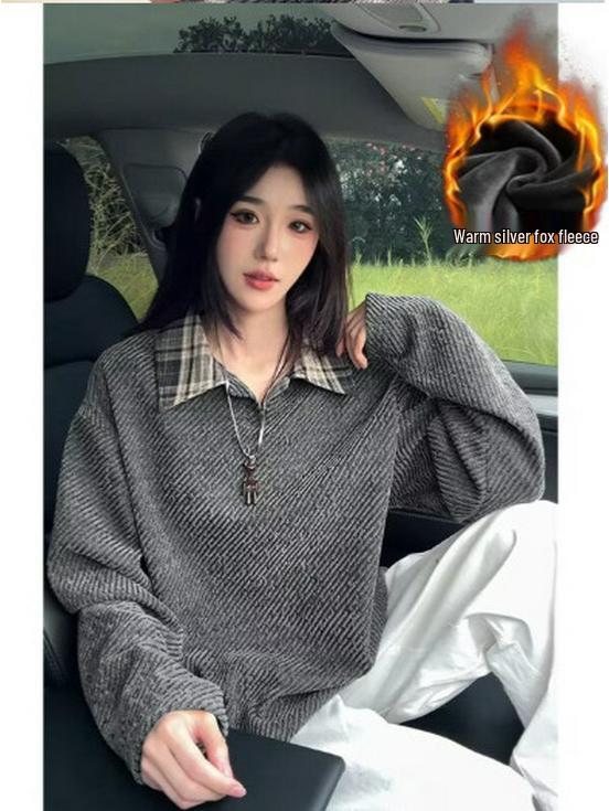 Unisex Fleece-Lined Patterned Hoodie with Contrasting Collar - Old Money Style Warm Long-Sleeve Knit T-Shirt XXL