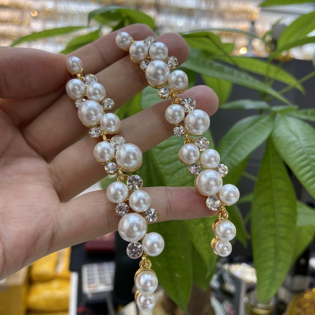 Diamond-Encrusted Long Pearl Full-Diamond Shoulder Earrings Fashion Crystal