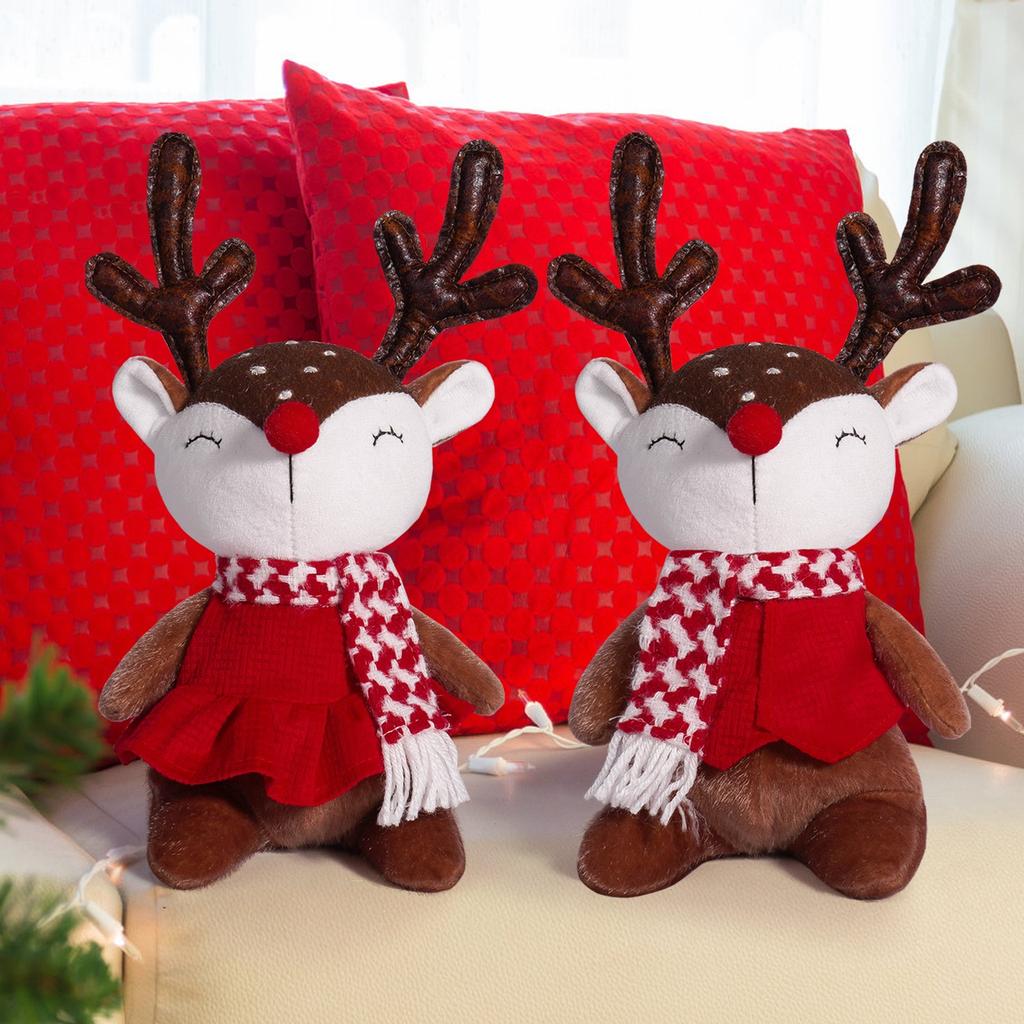 Christmas Elk Doll Cute Sitting Deer Decoration Holiday Creative Wearing Scarf Little Deer Sitting Ornaments