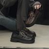 Small leather shoes women's new autumn thick-soled thick-heeled uniform shoes are not tired of feet, one-word buckle loafers