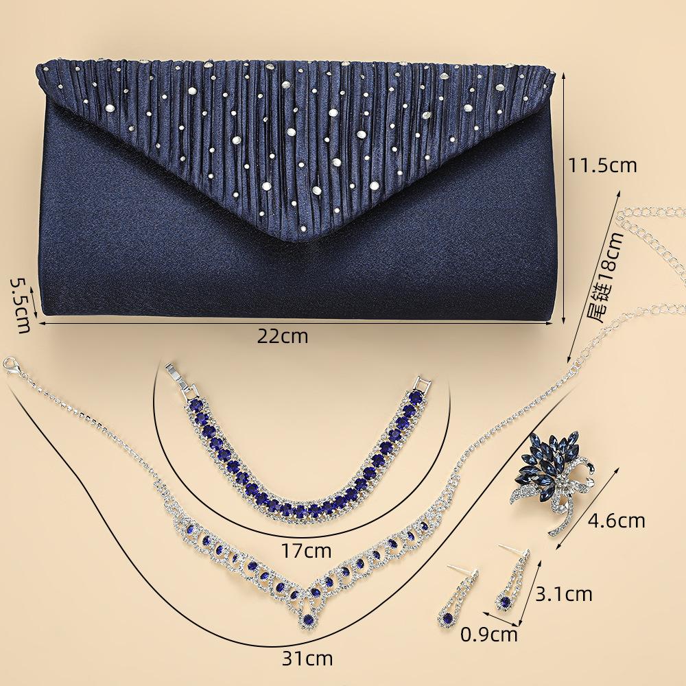 

Fashion Rhinestone Jewelry Set , Drop Design Necklace Earrings Bracelet Set for Women Wedding Banquet синий