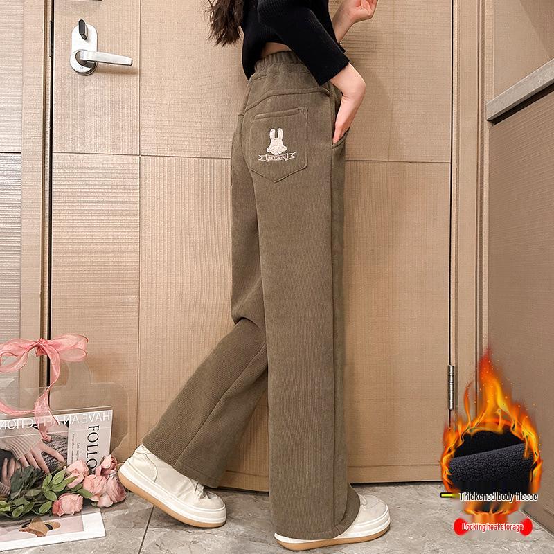 

Девочки 2025 Осень/Зима Флис Прямые Широкие Брюки – Повседневные и Модные 160 cm кофейный/кремовый