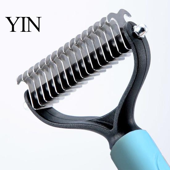 Undercoat Grooming Tool Double-Sided Pet Detangling Rake, Dog Rake with Rounded Blades, Non Slip Comb Shedding Brush for Long Hair Dogs, Cats
