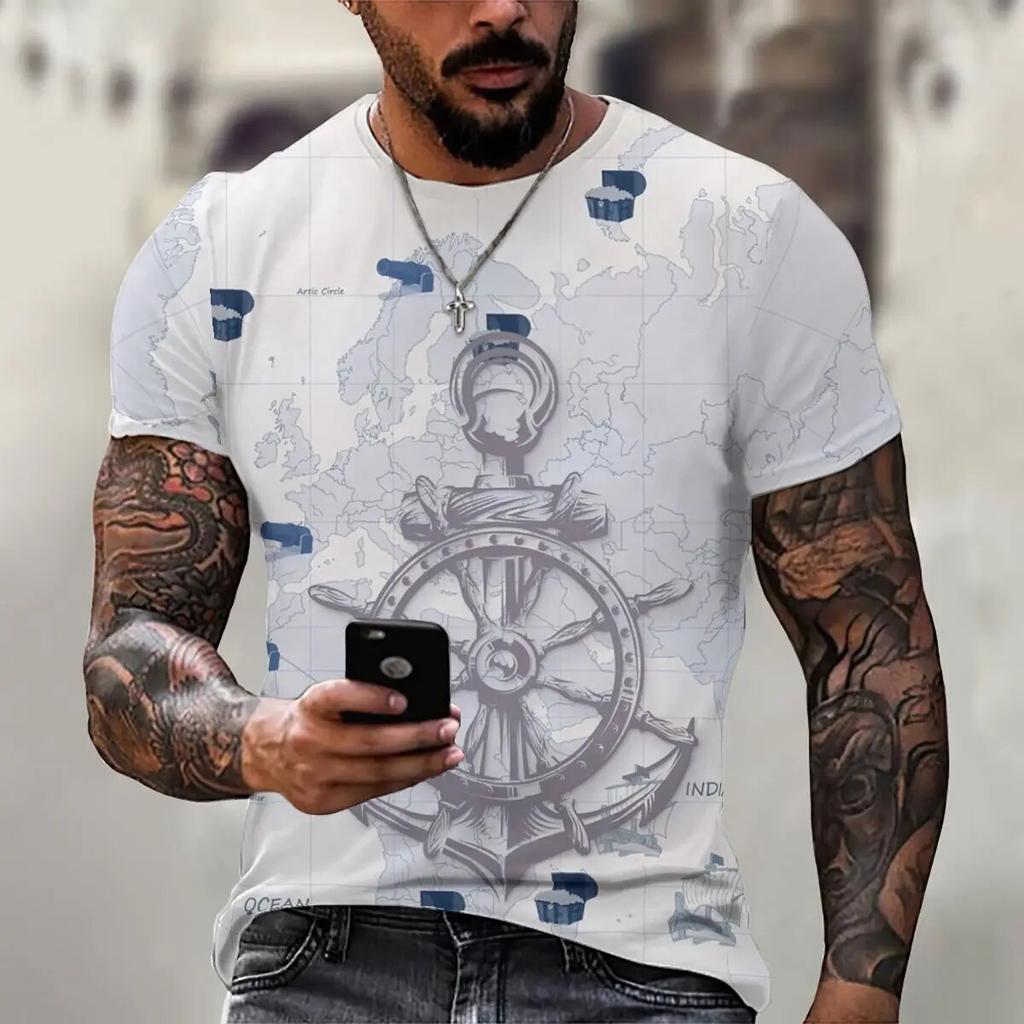 3D Printing Men's T Shirt Nautical Style Summer Fashion Short Sleeve Hip Hop Harajuku Vintage Clothes Casual O-neck Loose Tees