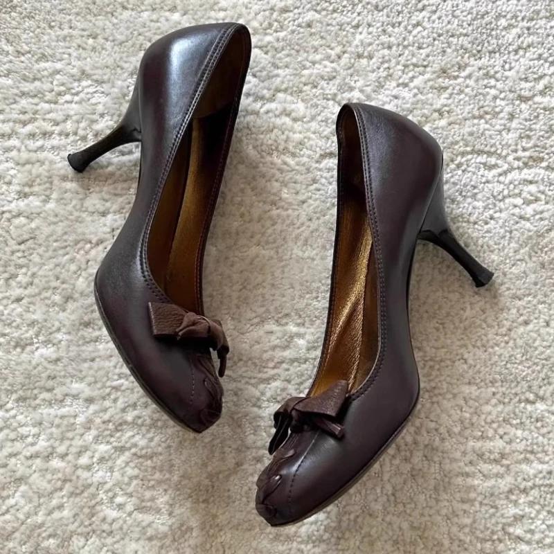 Retro Round Toe Elegant High Heels Ladies Cross Straps Shallow Fashion Designer Party Dress Shoes Women Pumps Zapatos De Mujer