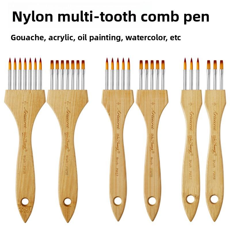 Multi-tooth Pen Comb Multifunctional Watercolor Acrylic Gouache Wood Handle Flat Peak Artist Paint Brush