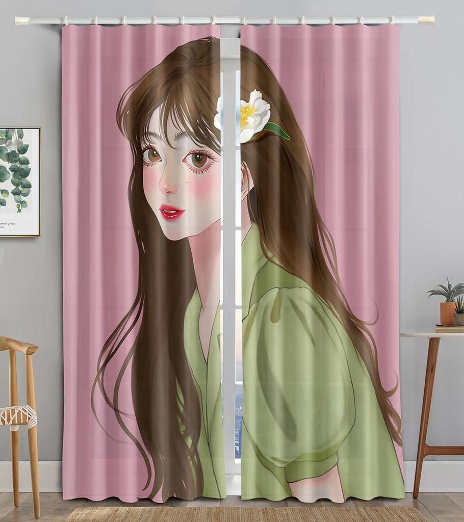 Flower Maiden Butterfly Shiny Girl Blackout Window Curtain for Living Room Bedroom Bathroom Kicthen Door Cupboard Decor Hooks